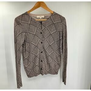 LOFT Cardigan Sweater Geometric Preppy Boho Coastal Medium Cotton Modal
